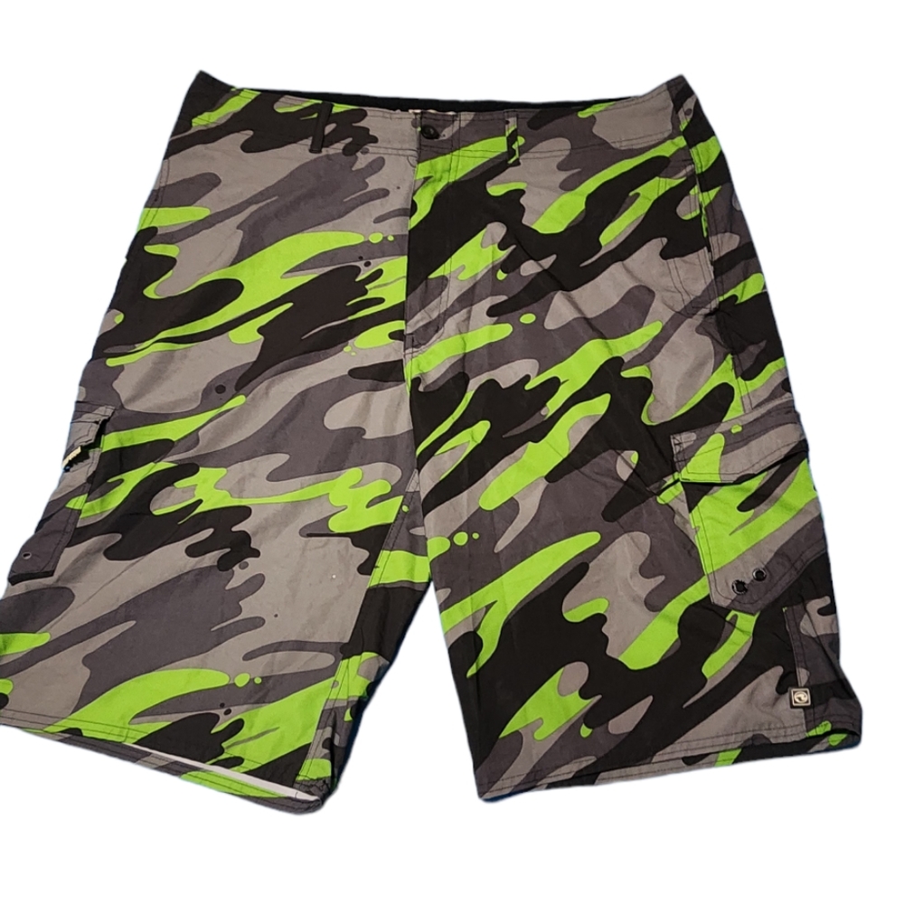Ocean current men's quick dry activewear yellow and green camouflage shorts